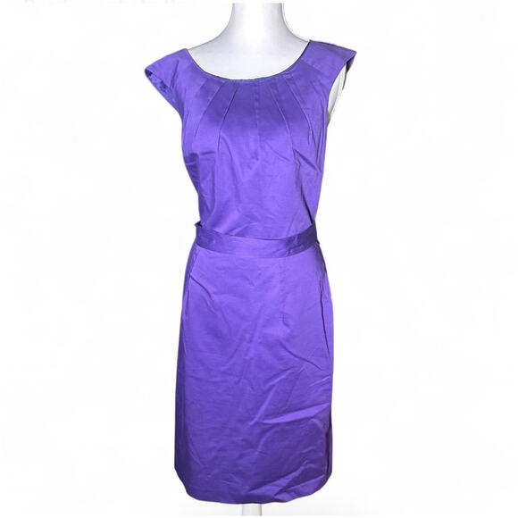 Calvin Klein Sheath Pleated Scoop Neck Cap Sleeve Belted Size 10 Purple Dress - Picture 1 of 8